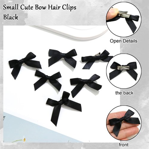SAWINDA 20PCS Pink Hair Bows Ribbon Alligator Hair Ribbon Hair Barrettes for Teens Kids Small Claw Clips for Thick Thin Hair,Cute Hair Accessories for Women Girls (Black)