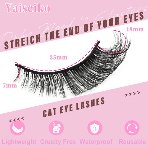 Fox Eye Lashes Fluffy Lashes Natural Eyelash Cat Eye Lashes D Curl Fake Eyelashes Pack 5 Pairs(18MM,3D Effect)