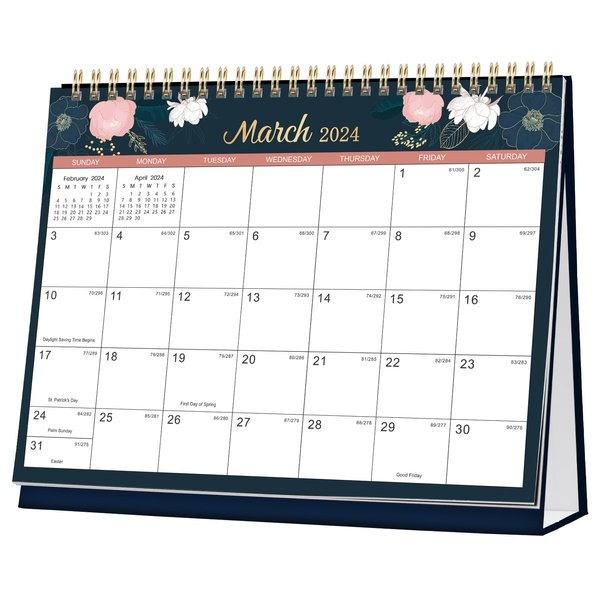 Desk Calendar 2024 - Standing Flip 2024 Desktop Calendar, Mar. 2024 - Dec. 2024, 10" x 8.3", Memo Pages, Stand up Desk Calendar with Strong Twin-Wire Binding & Blank Blocks