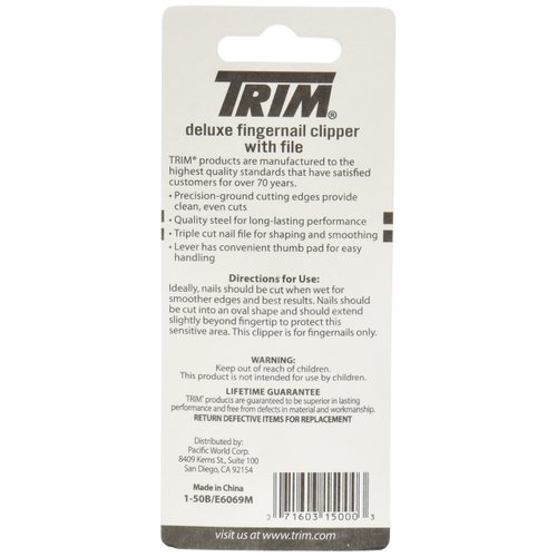 Trim Deluxe Fingernail Clippers with File – Sharp, Durable Clippers with Fold-Away Nail File for Easy, Compact Storage – Steel Nail Clippers for Precise, Even Cuts Every Time