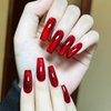 KKUUOO Wine Red Press on Nails Medium Coffin Fake Nails Gradient Design False Nails Shiny Acrylic Nails Full Cover Stick on Nails Christmas Press on Nails for Women Valentine's Day Xmas Manicure