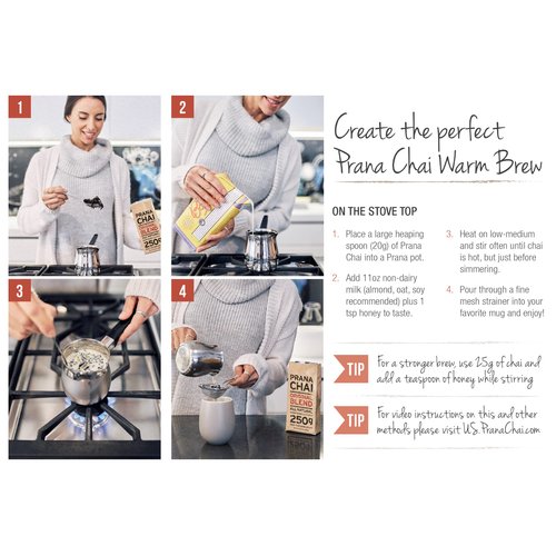 Prana Chai 1 bag chai lovers starter pack including chai teapot, fine mesh strainer and 1 bag of all-natural masala blend. Only the Good Stuff.
