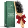 Boar Bristle Paddle Hair Brush - Smoothing Wood Brush for Thick, Curly & Wavy Hair, Detangling Natural Bristles for Women, Stimulates Scalp