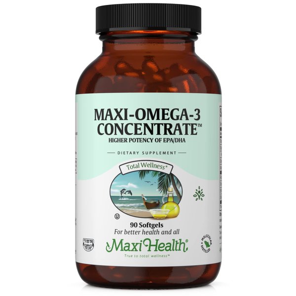 Maxi Health Omega-3 Fatty Acids Concentrate - Fish Oil - 2000Mg - 90 Gel Capsules - Kosher