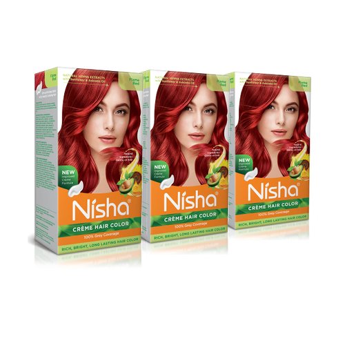 Nisha Creme Hair Color Flame Red (pack of 3)