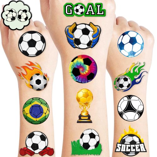 104 PCS Soccer Ball Temporary Tattoos Themed Birthday Party Decorations Favors Supplies Decor Europa World Cup Football Sports Player Tattoo Stickers Gifts For Game Boys Girls Class School Prizes