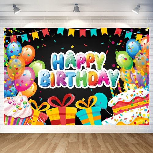 Balloon Cake Birthday Paty Backdrop Balloon Cake Happy Birthday Banner Balloon Cake Photography Background for Home Decorations Party Supplies 70.8 x 47.2 Inch