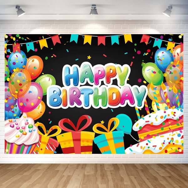 Balloon Cake Birthday Paty Backdrop Balloon Cake Happy Birthday Banner Balloon Cake Photography Background for Home Decorations Party Supplies 70.8 x 47.2 Inch
