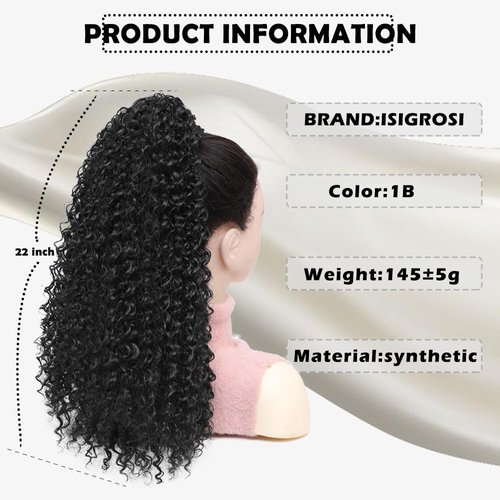 Ponytail Extension for Black Women Deep Curly Drawstring Ponytail 20 Inch Afro Kinky Curly Clip in Pony Tails Hair Extensions Curly Synthetic Soft Fluffy Ponytail for Daily Use