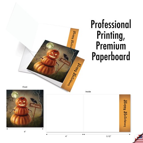 The Best Card Company - 20 Happy Halloween Note Cards Boxed (10 Designs, 2 Each) - Spooky Notecard Assortment (4 x 5.12 Inch) - Spooky Pumpkins AMQ4962HWG-B2x10