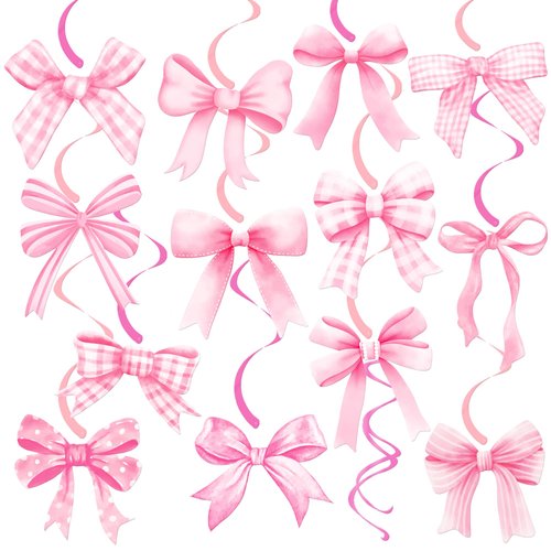 Bow Hanging Swirls Pink Bow Coquette Birthday Party Decorations Bow Theme Ceiling Swirls Bow Tie Streamers for Girl Wedding Bowknot Baby Shower Supplies