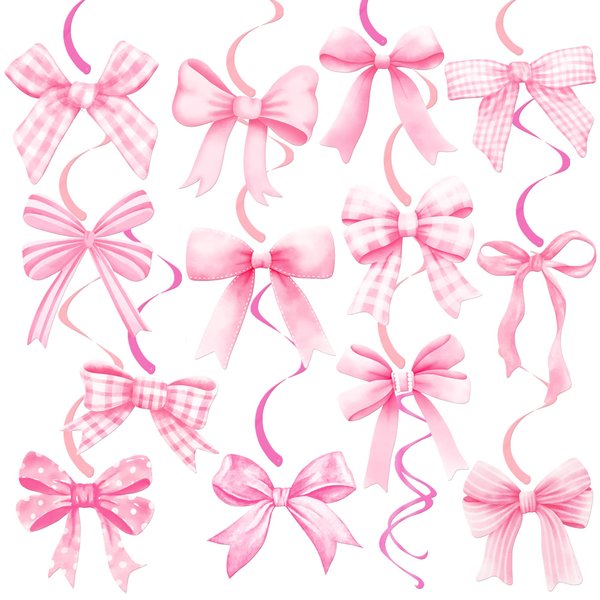 Bow Hanging Swirls Pink Bow Coquette Birthday Party Decorations Bow Theme Ceiling Swirls Bow Tie Streamers for Girl Wedding Bowknot Baby Shower Supplies
