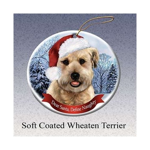 Holiday Pet Gifts Wheaten Santa Hat Dog Porcelain Christmas Tree Ornament