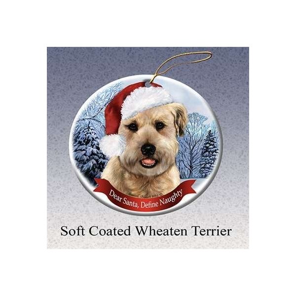 Holiday Pet Gifts Wheaten Santa Hat Dog Porcelain Christmas Tree Ornament