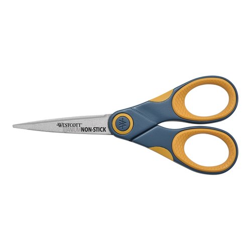 Westcott ‎14881 5-Inch Non-Stick Titanium Scissors For Office and Home, Yellow/Gray