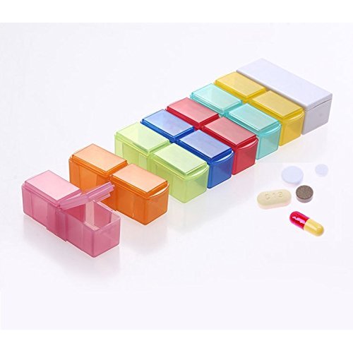 Star-Art 7 Day 2 Compartment Pill Organizer - Prescription, Medicine, Vitamin Case - Daily AM PM Travel Reminder Holder, Medication Dispenser Container - Includes Pill Cutter