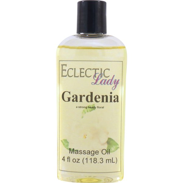 Gardenia Massage Oil, 4 oz, With Sweet Almond Oil and Jojoba Oil, Preservative Free, Perfect for Aromatherapy and Relaxation