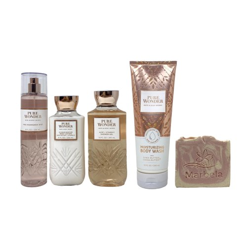 Bath & Body Works Pure Wonder Deluxe Gift Set - Fragrance Mist - Shower Gel - Body Lotion and Moisturizing Body Wash - with a Himalayan Salts Springs Sample Soap.