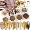 Holographic Gold Glitters Nail Art Sequins 3D Glitter Nail Flakes Decoration for Women Girls Manicure Tips DIY Acrylic Nails Supplies Shining Nail Art Design Nail Art Accessories (8 Boxes)