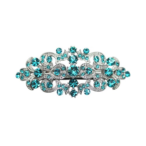 Faship Malibu Blue Teal Rhinestone Crystal Floral Hair Barrette Clip