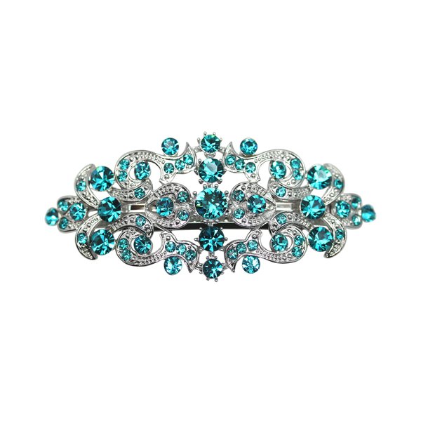Faship Malibu Blue Teal Rhinestone Crystal Floral Hair Barrette Clip
