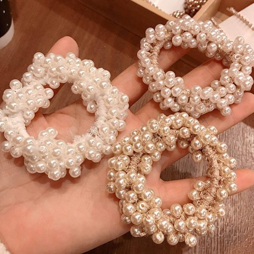 Unicra Pearl Hair Ties Beaded Fashion Elastic Hair Scrunchies Set Fancy Pearls Decorative Ponytai...