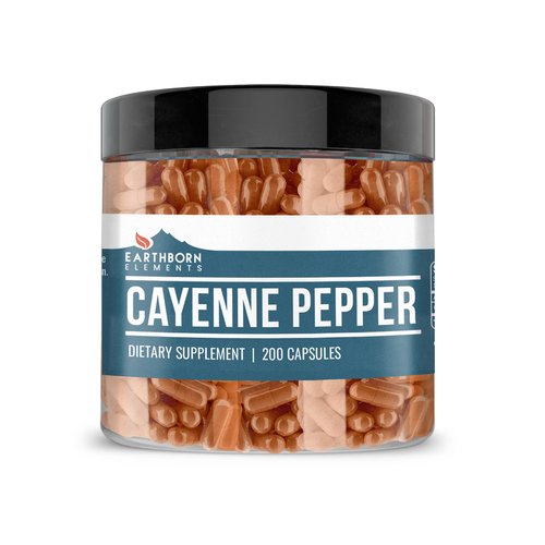 Earthborn Elements Cayenne Pepper 200 Capsules, Pure & Undiluted, No Additives