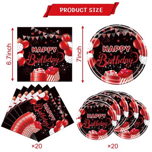 Red and Black Birthday Party Tableware Supplies Set, Red Birthday Party Confetti Sprinkles Happy Birthday Party Decorations 40PCS