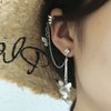 YienDoo Silver Butterfly Chain Tassel Cuff Earrings Vintage Long Butterfly Hinge Dangle Drop Earrings Single Butterfly Ear Clips Statement Butterfly Crawler Cuff Earrings Jewelry for Women Girls
