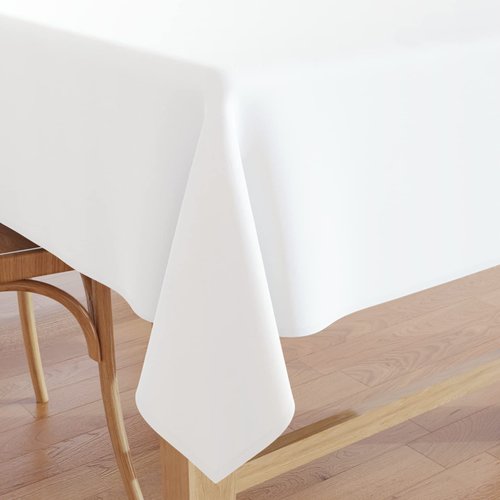 Encasa 100% Cotton Canvas Tablecloth with White Solid Color & Rectangular Size 56x120 in, 10 ft for Dinning Table Fall Decoration, Halloween & Christmas Festivals - Machine Washable