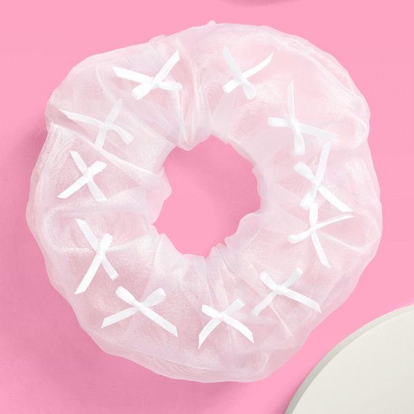 xo, Fetti Sheer White XL Bow Scrunchie | Bachelorette Party Accessory, Bride to Be Hair Tie Favor, Bridal Shower Headwear, Bridesmaid Gift, Wedding Supplies, Engagement Outfit