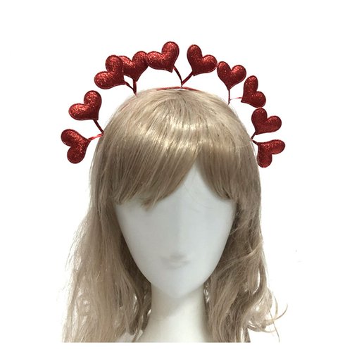 TEONEI Love Heart Sequin Headband,Red Pink Glitter Heart Valentine's Day Head Bopper,Valentine's Day Hair Accessories,Valentines Day Photo Booth Props,2Pcs
