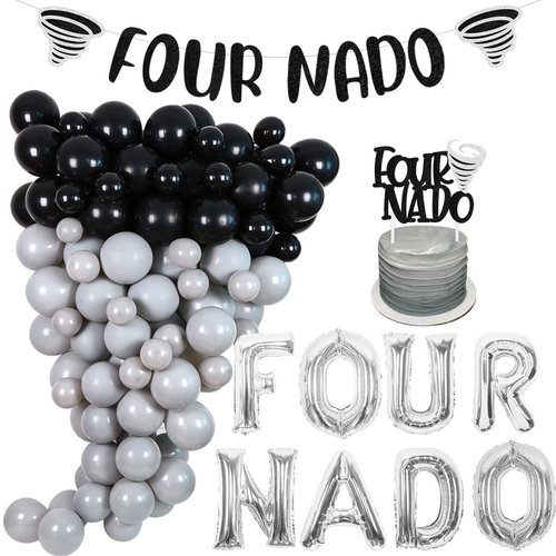 Cheereveal Fournado Birthday Party Decorations, Tornado Birthday Decorations, Tornado Theme 4th Birthday Party Supplies, Four-Nado Banner Cake Topper Balloons for Four Year Old Girls Boys