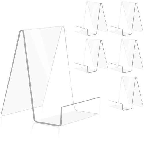 trophable 6 Pack Acrylic Book Stand Clear Book Display Easel Holder for Displaying Tablets,Newspaper, Magazines, Notebooks,Textbooks CDs, etc.(Clear-Small)