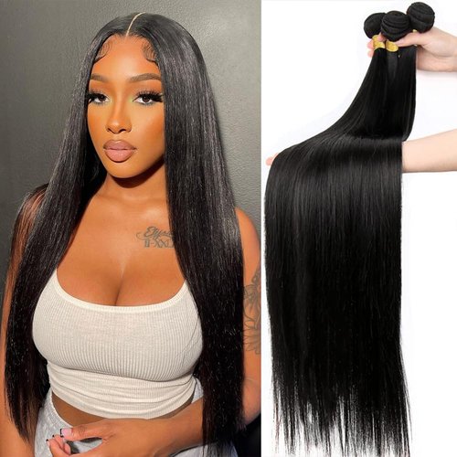 Beautymoon 12A Human Hair Bundles Straight 3 Bundles Human Hair 22 24 26 Inch 100% Unprocessed Brazilian Virgin Hair Straight Weave Human Hair Bundles Double Strong Weft