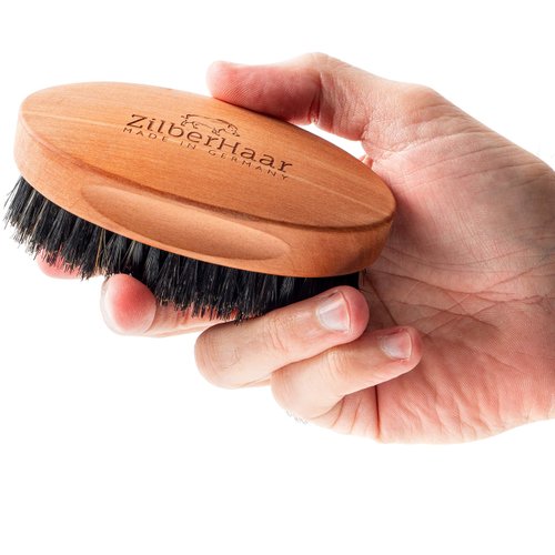 ZilberHaar - Men's Slanted Bristle Hair and Beard Brush - Natural Boar and Pearwood Military Style