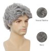 Dai Cloud Grey Short Curly Wigs for Men Natural Fluffy Synthetic Layered Daily Hair for Male Wig Cap