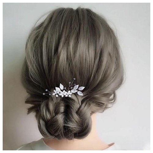 Andelaisi Boho Pearl Crystal Hair Comb Silver Pearl Rhinestone Wedding Hair Comb Barrettes Vintage Leaf Hair Comb Headpiece Crystal Headpiece Comb Decorative Headwear Pearl Wedding Hair Accessories