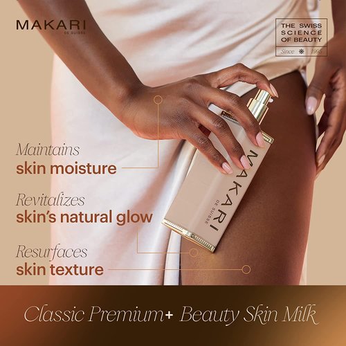 Makari Premium+ Body Brightening Beauty Milk (4.57 fl oz) | Anti-Aging Body Lotion | Softens and Smoothens Skin | Helps Diminish Discolorations and Dark Marks | Enhances Luminosity and Vibrance