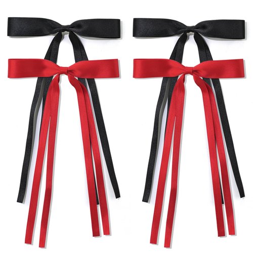 Ambesi Ribbon Hair bow Hair Clips, Black Red Long Tail French Hair Bows, Hair Clips Tassel Ribbon...