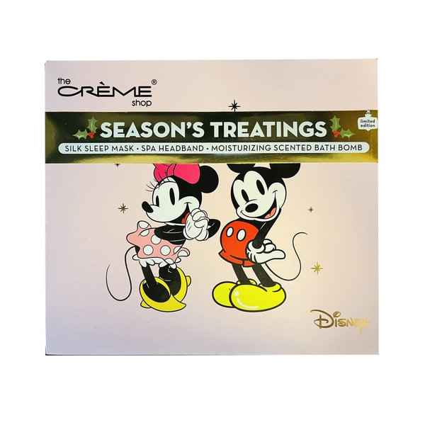 C S The Creme Shop Season's Treatings Spa Gift Set! Includes Silk Sleep Mask, Headband And Bath Bomb! Mickey Minnie Inspired Relax, Soothe Soften Your Skin! Choose (Mickey & Minnie)