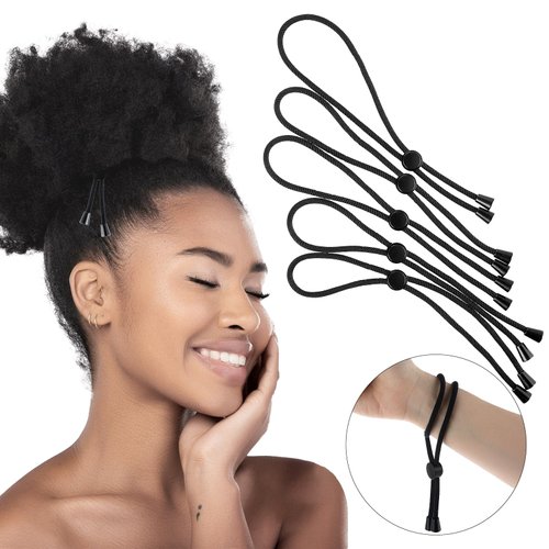 Afro Puff Ponytail Ties Gjinxi Adjustbale Hair Tie Long Cushioned Headband Natural Curly Headband for Women with High Puff and Updos Thick,Braided,Kinky,Curly Hair(Black,6 Pcs)