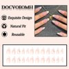 DOCVOEOMH French Tips Press on Nails Almond Shaped White Fake Nails with Rhinestones Design Medium Length Acrylic Glue on False Nail Stick on Nails for Women 24PCS