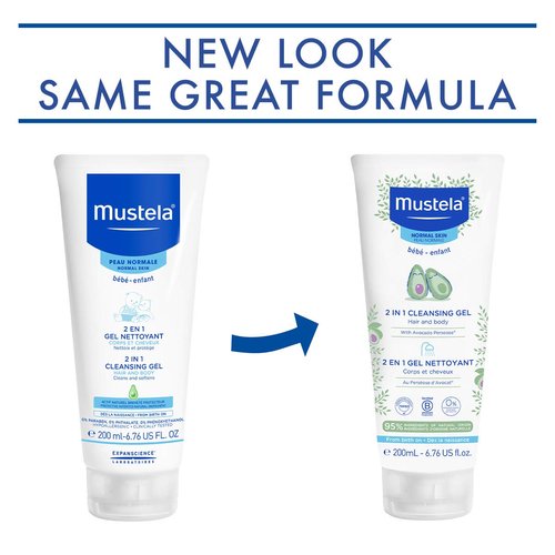 Mustela Baby 2-in-1 Cleansing Gel - Baby Body & Hair Cleanser - with Natural Avocado - Biodegradable Formula & Tear-Free - 6.76 fl. oz. (Pack of 1)
