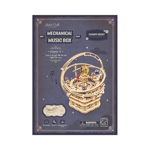 Hands Craft DIY 3D Music Box Wooden Puzzle – Gear Driven, Starry Night Laser Cut Assembly Model Building Kit Brain Teaser Puzzles Educational STEM Toy for Adults and Teens AMK51