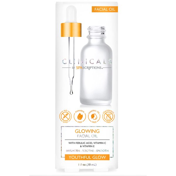 SpaScriptions Clinicals Glowing Facial Oil with Ferulic Acid, Vitamin C, and Vitamin E to Brighten, Soothe and Smooth your Skin to a Youthful Glow
