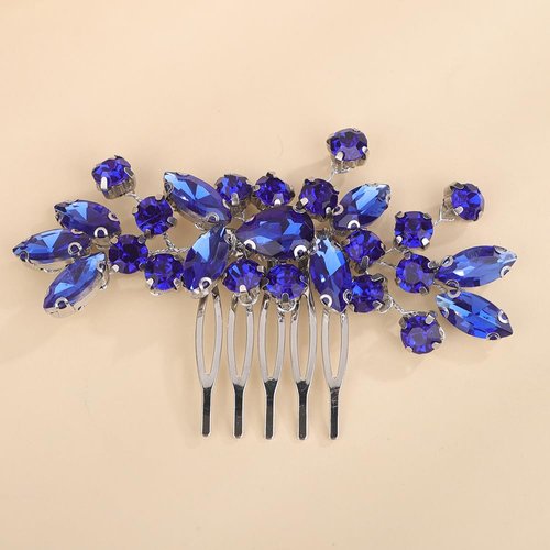 BERYUAN Dainty Teardrop Rhinestone Crystal Wedding Hair Comb Handmade Hair Side Comb Women Girls Wedding Headpiece Silver Gold Wedding Hair Accessories for Brides Bridesmaid (blue)
