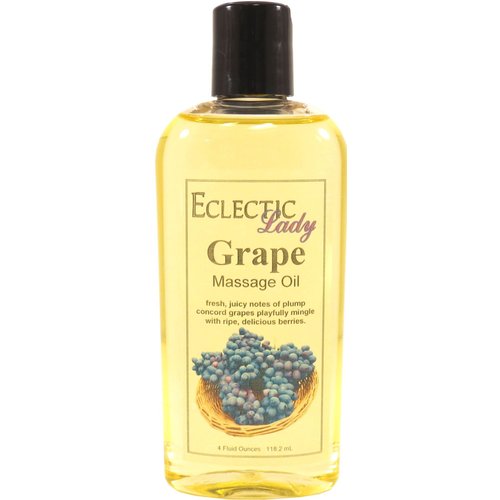 Grape Massage Oil, 4 oz, With Sweet Almond Oil and Jojoba Oil, Preservative Free, Perfect for Aromatherapy and Relaxation