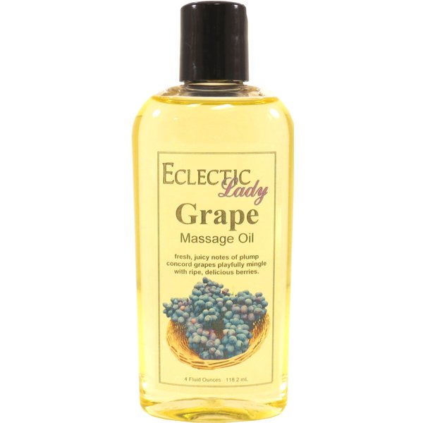 Grape Massage Oil, 4 oz, With Sweet Almond Oil and Jojoba Oil, Preservative Free, Perfect for Aromatherapy and Relaxation