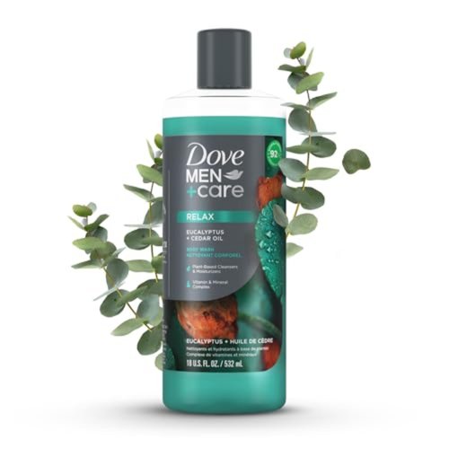 Dove Men+Care Body Wash Eucalyptus + Cedar Oil to Rebuild Skin in the Shower with Plant-Based Cleansers and Moisturizers 18 oz